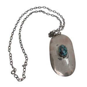 SILVER AND TURQUOISE VINTAGE NECKLACE WITH 24 INCH CHAIN